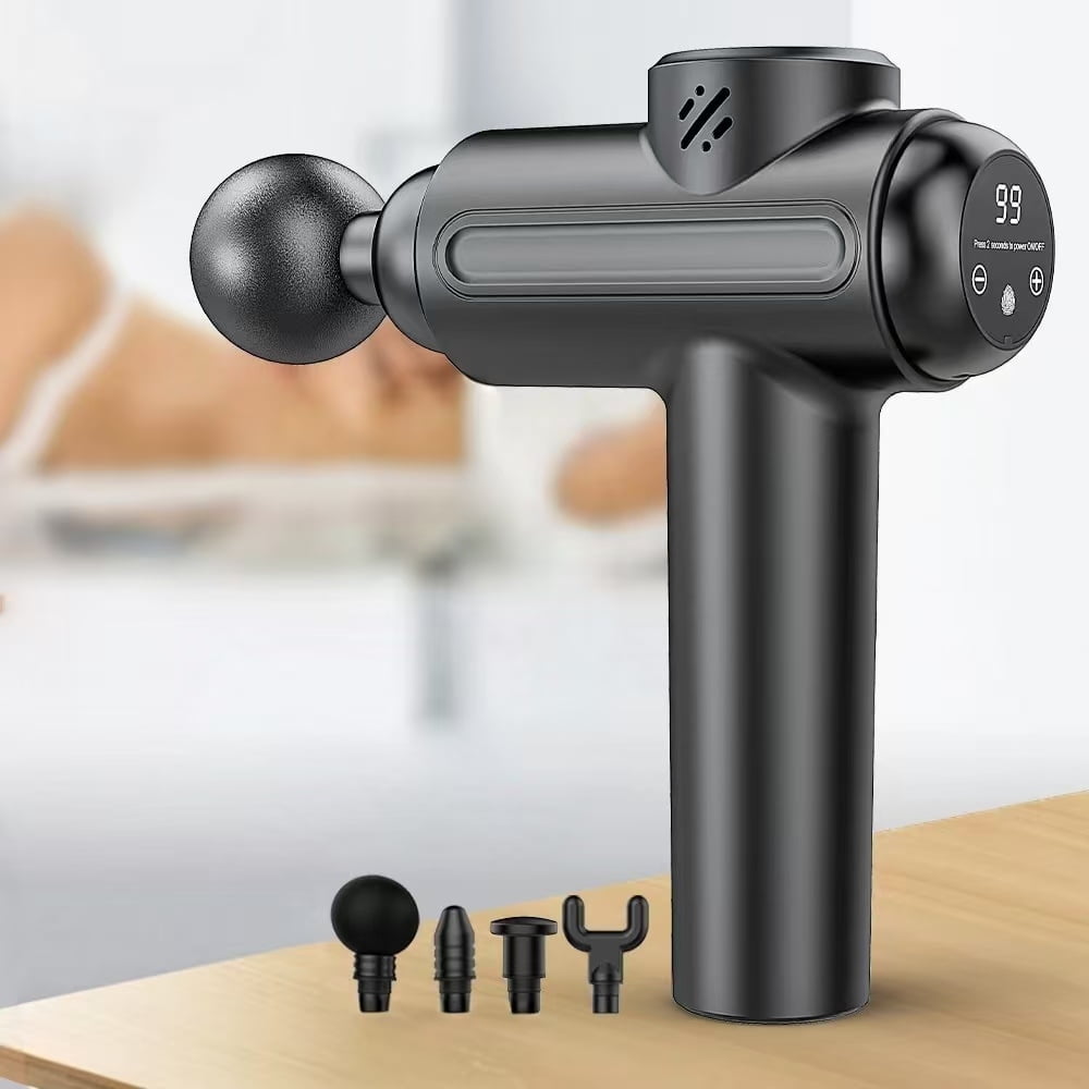 Massage Gun, Deep Tissue Back Massage for Athletes for Pain Relief, Percussion Massager with 4 Massages Heads & Silent Brush Motor, Black