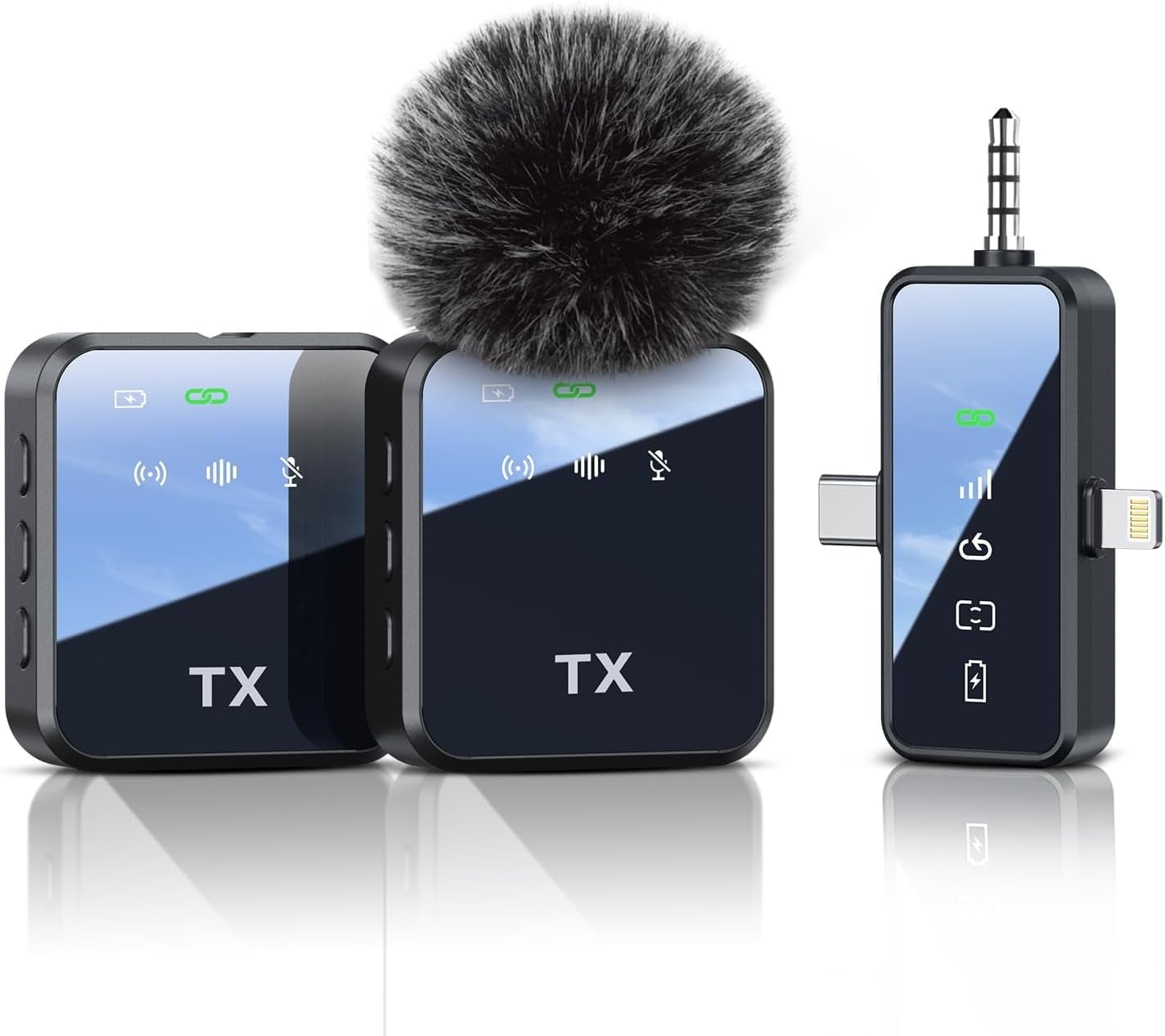LOOKFUN 3 in 1 Microphone for iPhone/Android/Camera, Wireless Lavalier Microphone, 100ft Transmission, 18H Battery Life, Mini Microphone for Record Interview, Vlogs, YouTube, Tiktok