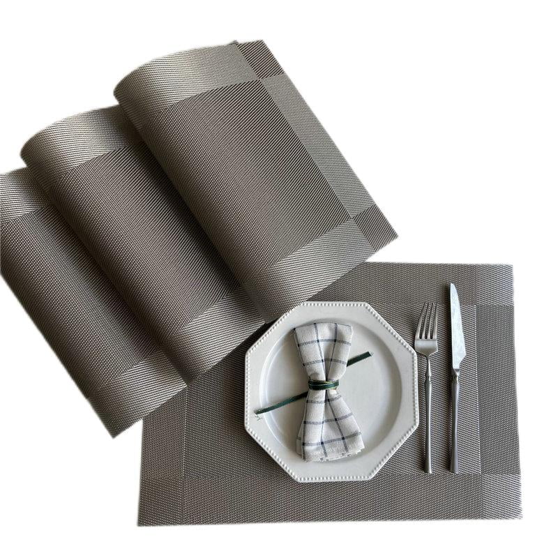 OHHSUN Placemats, Set of 6 placemats Washable Heat Resistant Non-Slip Heatproof PVC Weave Table Mats, 18"X12" for Kitchen Dining Party Holiday Indoor Outdoor,Gray
