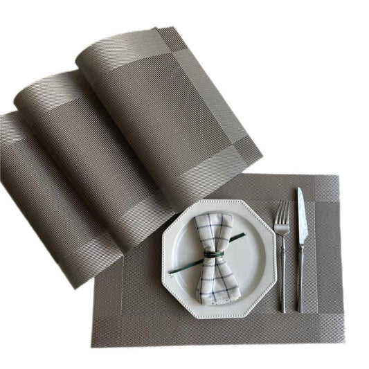 OHHSUN Placemats, Set of 6 placemats Washable Heat Resistant Non-Slip Heatproof PVC Weave Table Mats, 18"X12" for Kitchen Dining Party Holiday Indoor Outdoor,Gray
