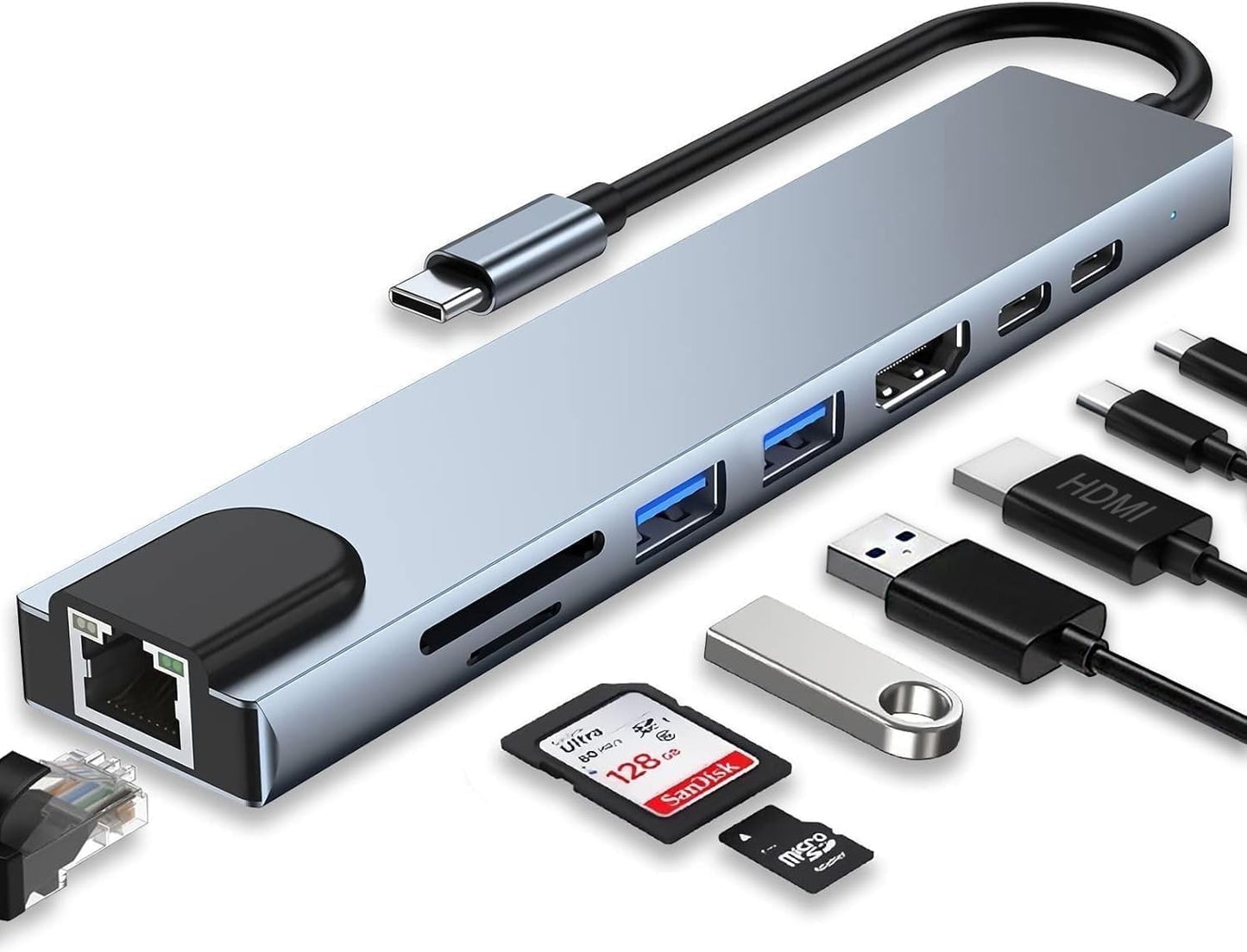 LOOKFUN 8 in 1 Usb C Hub Splitter,TF/SD Card Reader,Compatible with MacBook Pro, iPad Pro,Laptops