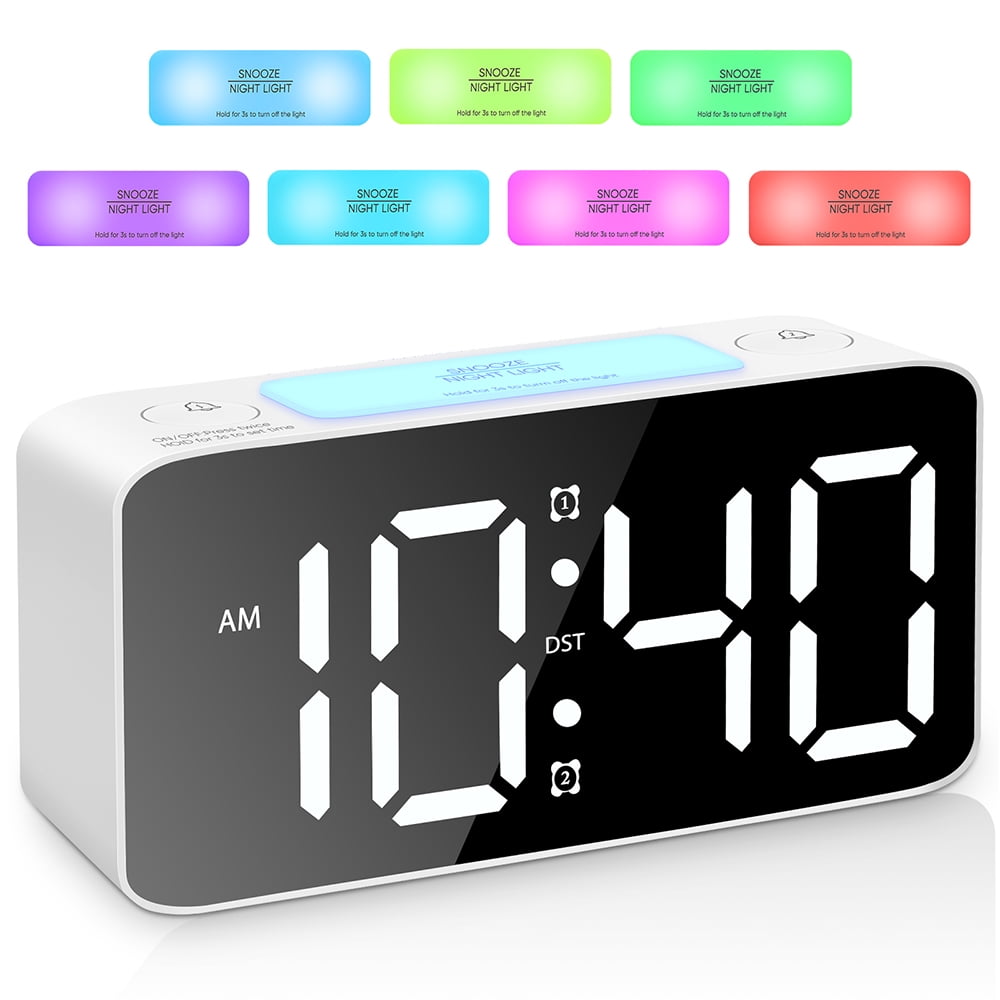 Super Loud Alarm Clock for Heavy Sleepers Adults,Digital Clock with 7 Color NightLight,Adjustable Volume, Charging Cable,Small Clocks for Bedrooms,Ok to Wake Up for People (White+RGB)