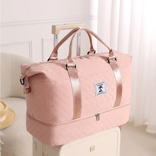 Travel Duffle Bag - Foldable Gym Bag for Women Men, Weekend Bag with Wet Pocket, Hospital Bags for Labor and Delivery, Airplane Travel Essentials for Flying(Pink)