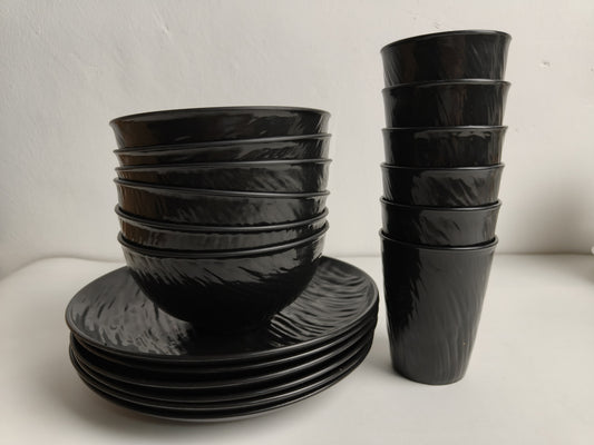 Unbreakable Dinnerware Sets, Rock Texture Bowls Sets for 18PCS, Microwave & Dishwasher Safe, Eco-Friendly, Perfect for Dinners, Buffets, and Events- Black