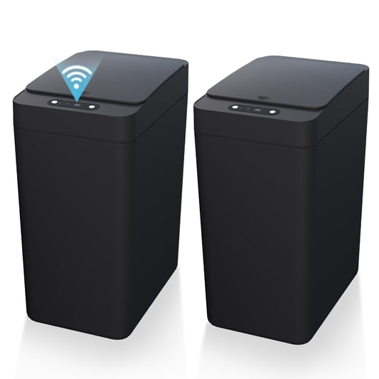 IRINNA 2Pack Bathroom Small Trash Can with Lid, 2.6 Gallon Touchless Automatic Garbage Can Slim Waterproof Motion Sensor Smart Trash Bin for Bedroom, Office, Kitchen, Living Room (Black)