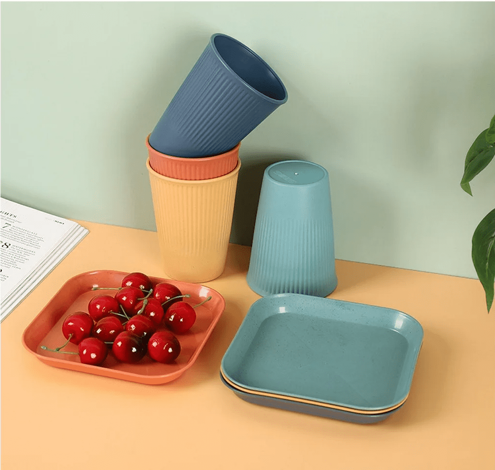 Unbreakable Wheat Straw Set - Microwave and Dishwasher Safe Soup and Salad Bowls, 32-Piece Set, BPA Free, Multicolor