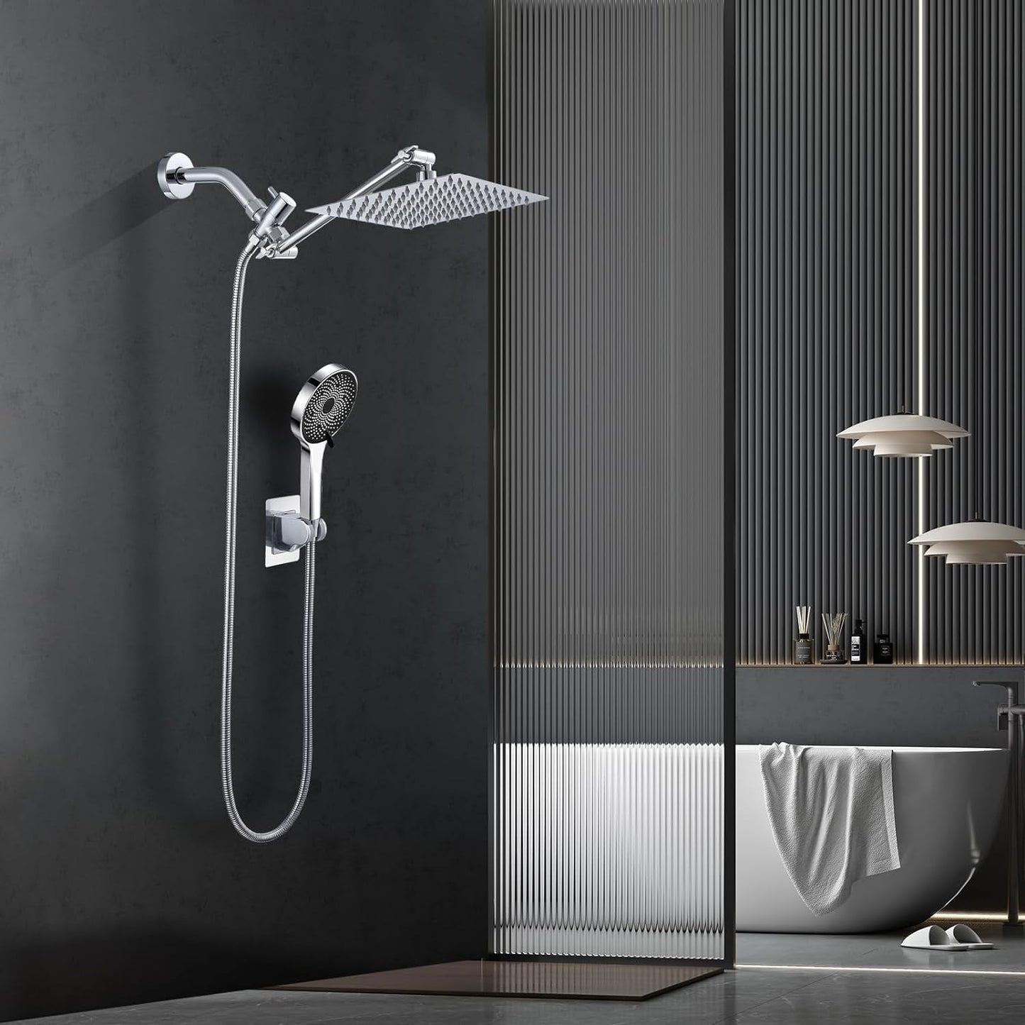 Shower Head Combo,13 Inch High Pressure Rain Shower Head with Adjustable Arm and 3 Settings Handheld ,Powerful Shower Spray Against Low Pressure Water with Long Hose
