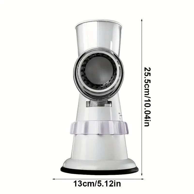 Rotary Cheese Grater, Kitchen Mandoline Vegetable Slicer with 3 Interchangeable Blades, Easy to Clean Grater for Fruit, Vegetables, Nuts-White