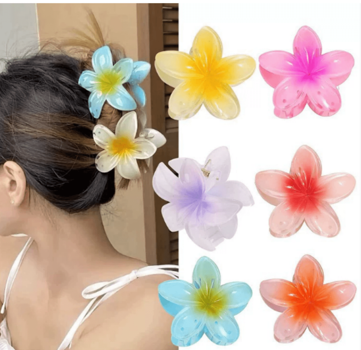 EHIW Flower Hair Claw Clips-6PCS Large Claw Clips for Thick Hair,Strong Hold Nonslip Hair Clips for Women,Hawaiian Flower Claw Clips,Cute Hair Clips,Banana Clip for Thin Hair,Hair Accessories for