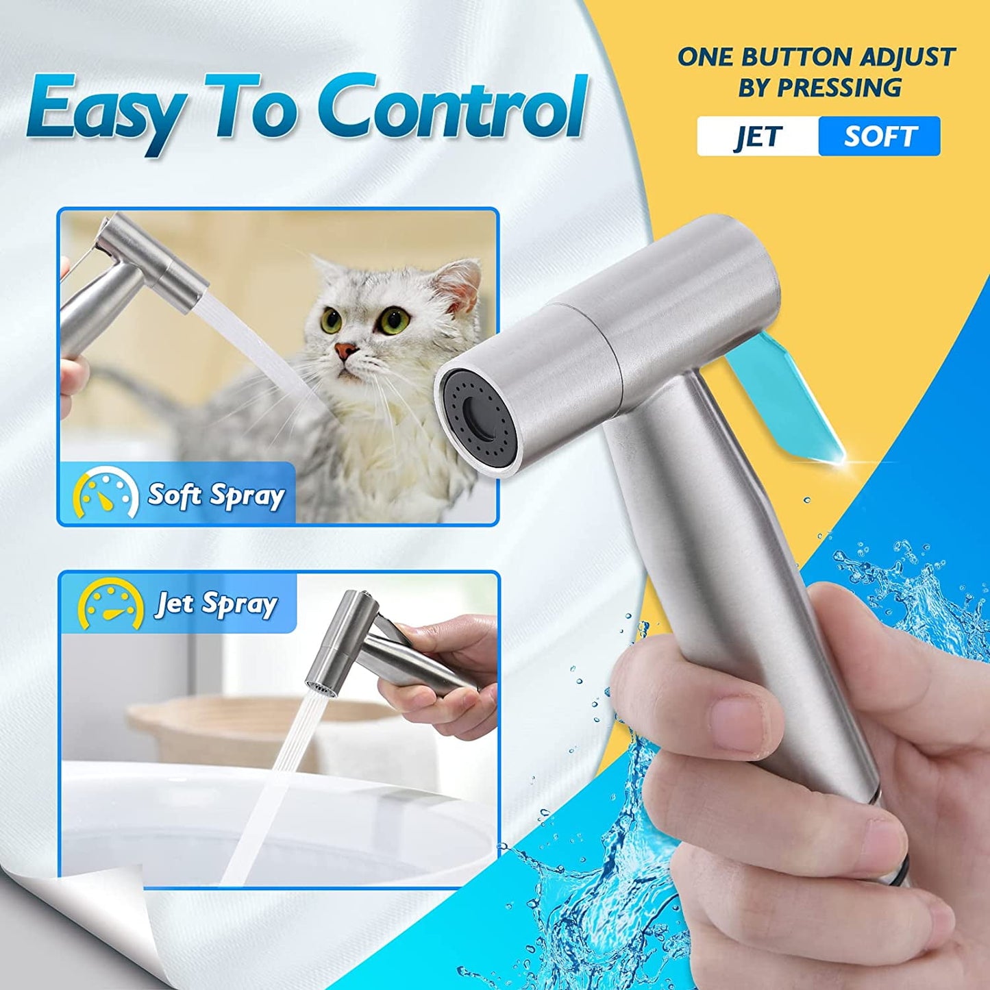 Bidet Sprayer for Toilet, Handheld Sprayer Kit, Cloth Diaper Sprayer Set - Easy to Install - Stainless Steel