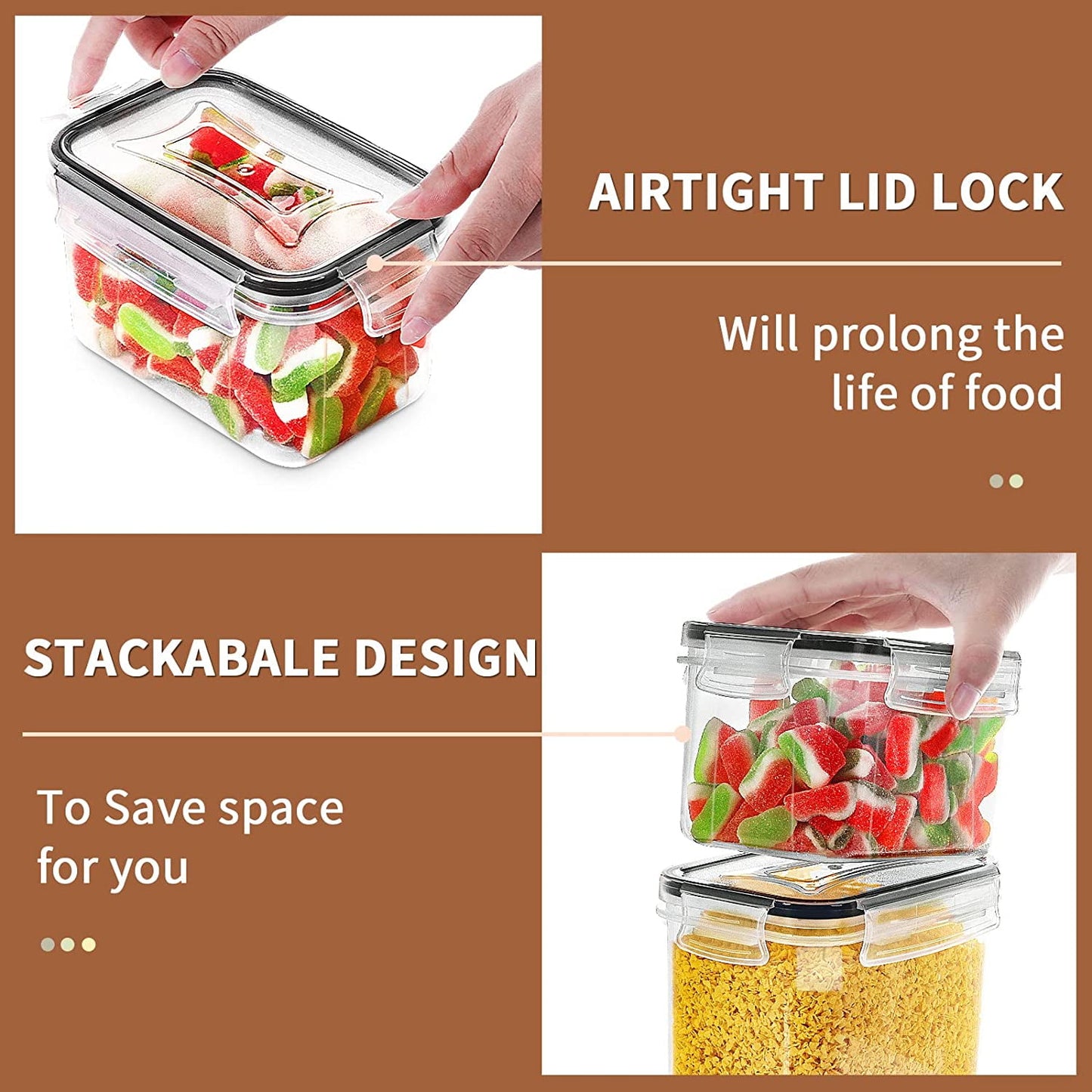 Airtight Food Storage Containers with Lids, 16 pcs Plastic Kitchen and Pantry Organization Canisters for Cereal, Dry Food, Flour and Sugar, BPA Free, Includes 20 Labels