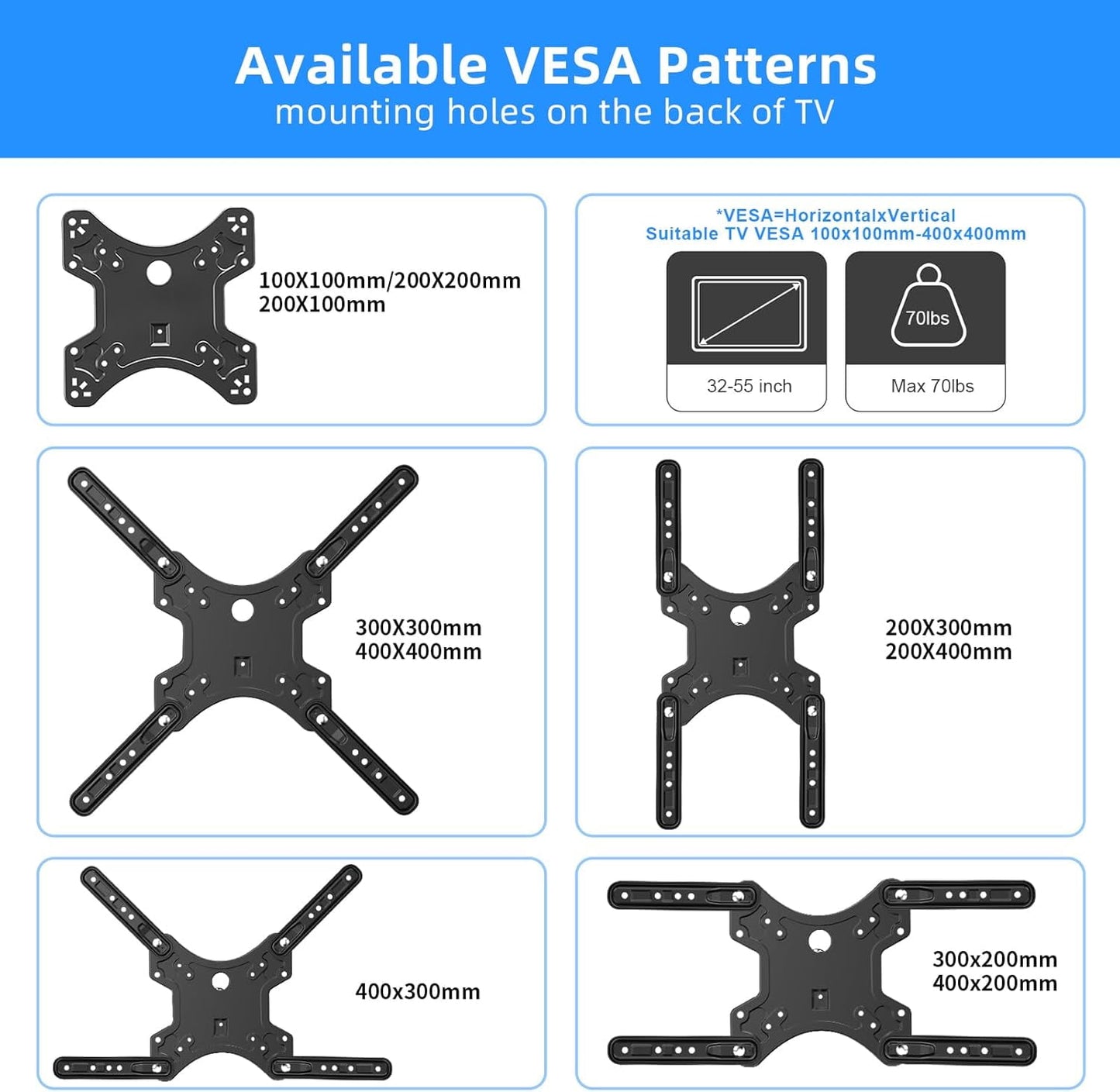 Full Motion TV Monitor Wall Mount Bracket Articulating Arms Swivel Tilt Extension Rotation for Most 32-55 Inch LED LCD Flat Curved Screen TVs & Monitors, Max VESA 400x400mm