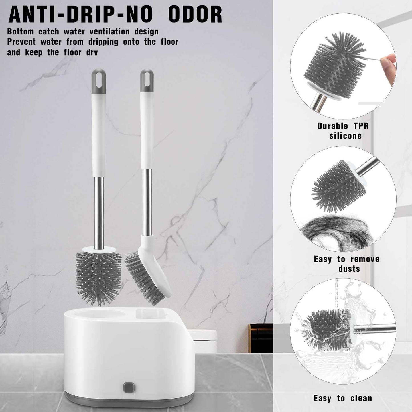 DAIYUKANG-Silicone Toilet Brush Set with Ventilated Holder, White