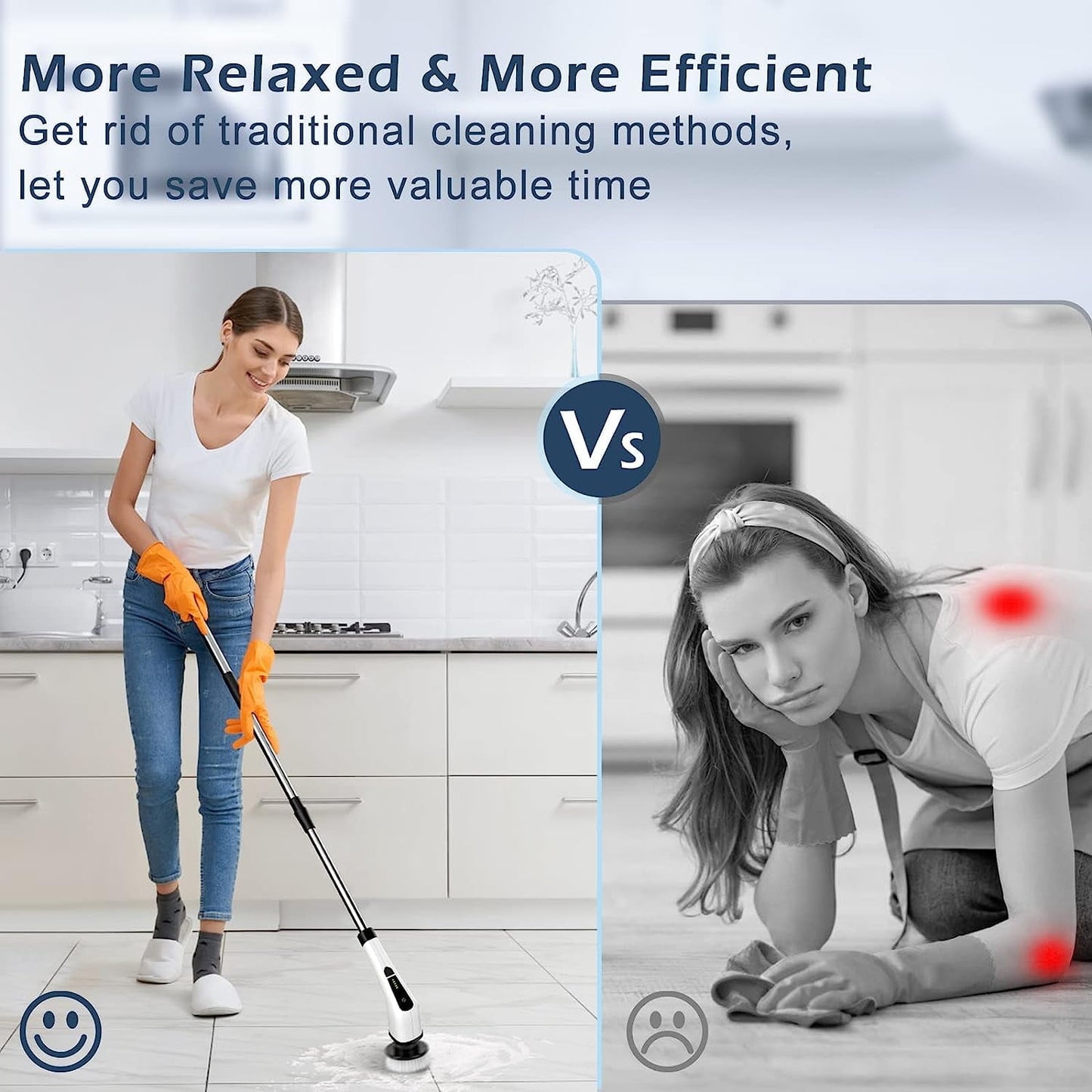 Electric Spin Scrubber,Cordless Cleaning Brush,Shower Cleaning Brush with 8 Replaceable Brush Heads, Power Scrubber Adjustable Speeds,Adjustable & Detachable Long Handle,Black