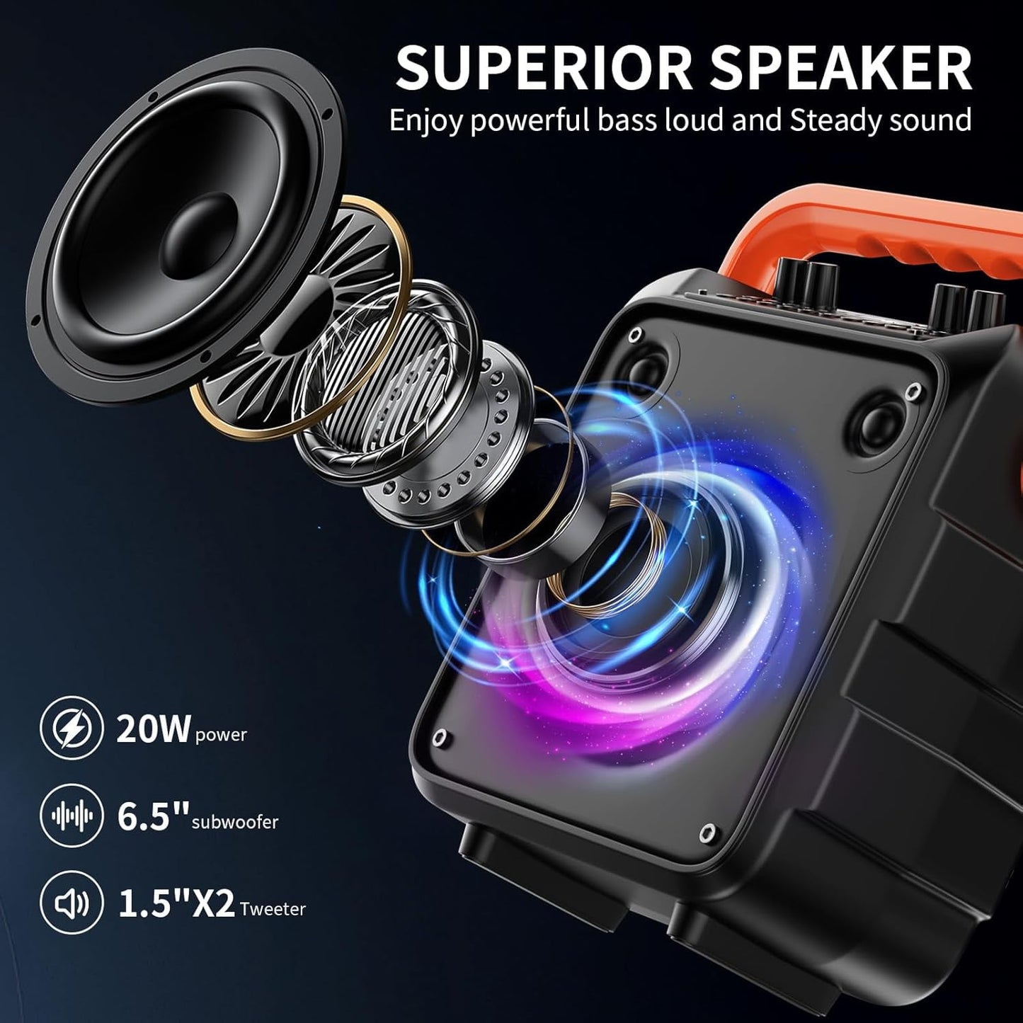 Karaoke Machine, Portable Bluetooth Speaker with 2 Wireless Microphones for Adults & Kids with Lights, Karaoke Microphone with PA System Supports USB/TF/REC/FM/AUX for Home Party