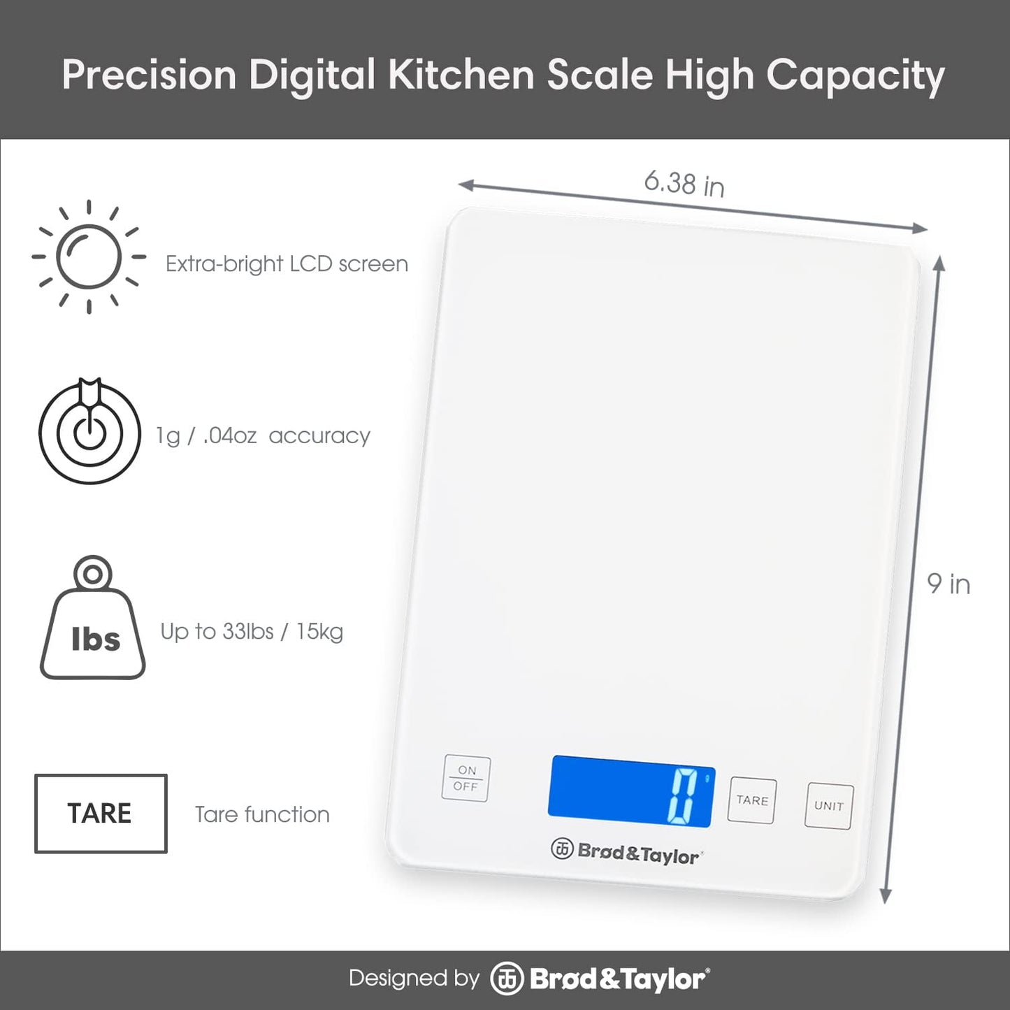 LVL Food Scale, 22lb Digital Kitchen Scale Weight Grams and oz for Cooking Baking, 1g/0.1oz Precise Graduation, Stainless Steel and Tempered Glass (White)