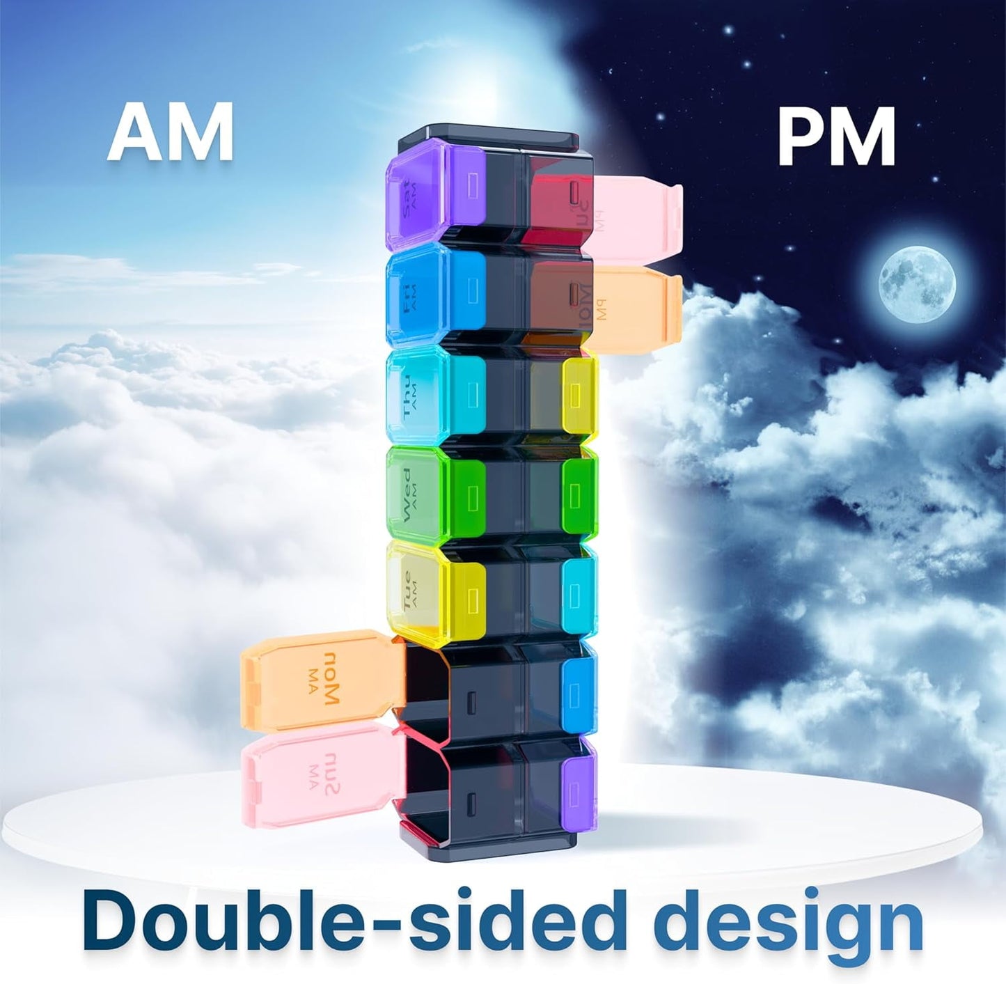 Extra Large Weekly Pill Organizer 2 Times a Day - XL Pill Case Am Pm - Big Pill Box 7 Day Oversized Daily Vitamin Organizer Jumbo Pill Container Twice a Day Medicine Supplement Dispenser Rainbow
