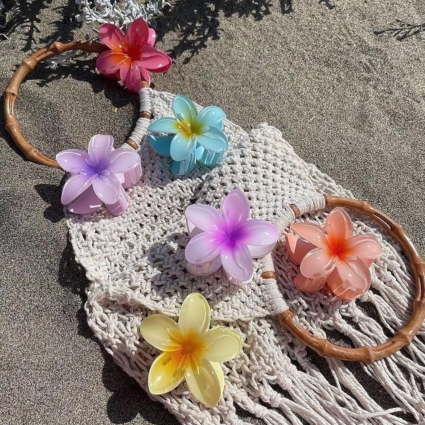 EHIW Flower Hair Claw Clips-6PCS Large Claw Clips for Thick Hair,Strong Hold Nonslip Hair Clips for Women,Hawaiian Flower Claw Clips,Cute Hair Clips,Banana Clip for Thin Hair,Hair Accessories for
