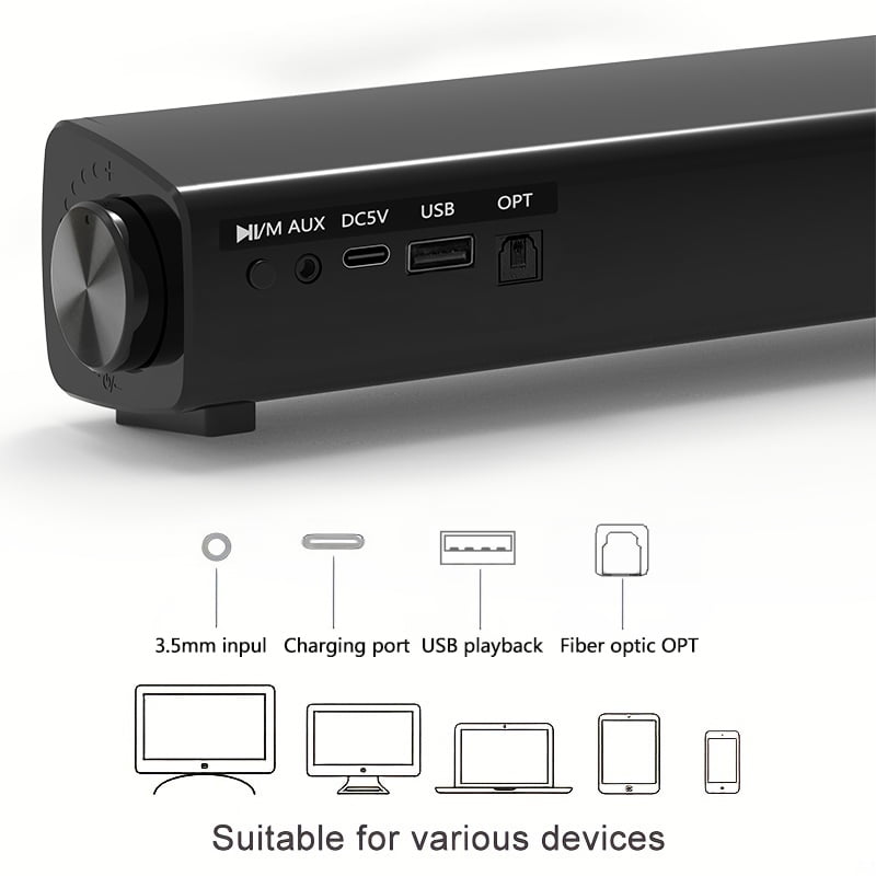 Sound Bar for Smart TV, Soundbar with Bluetooth/Opt/AUX Connect, Volume Boost, 3 Equalizer Modes, for TV/PC/Gaming/Projectors