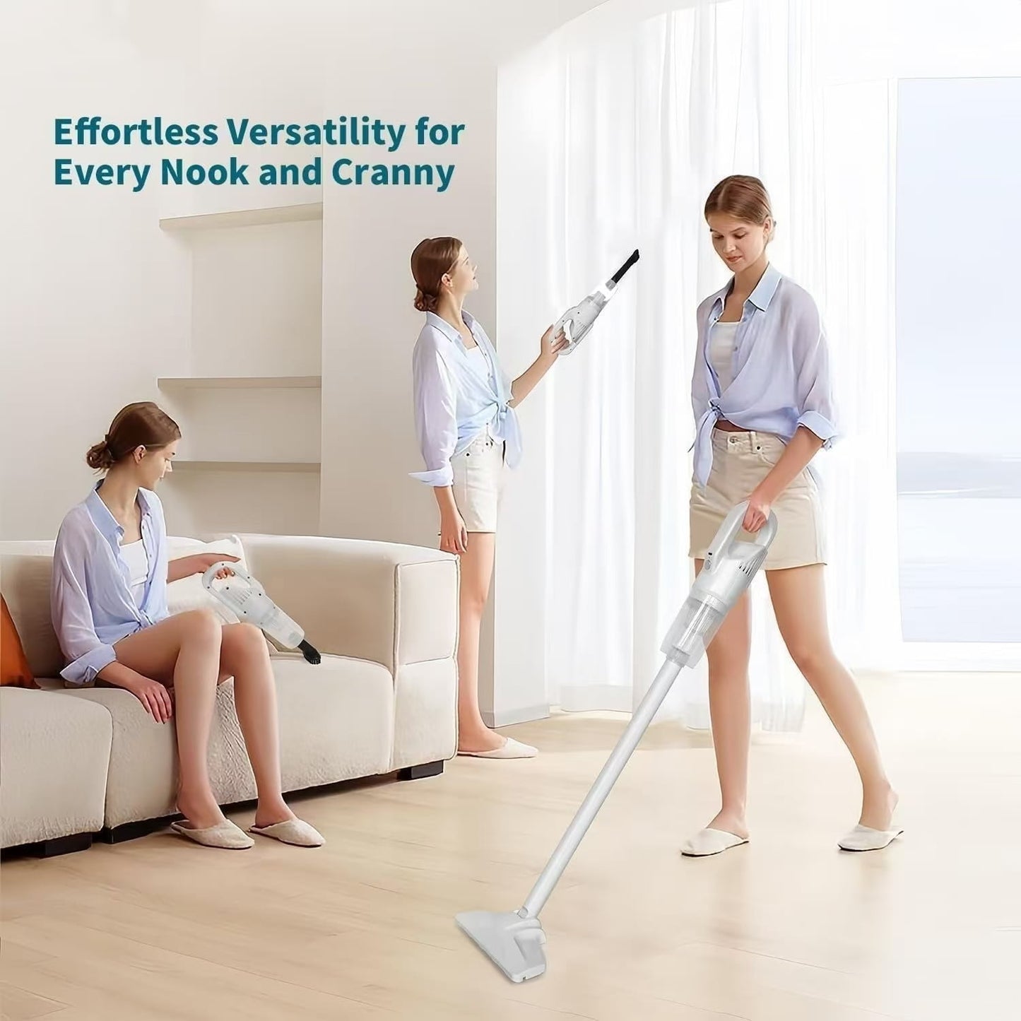 Cordless Vacuum Cleaner, Stick Vac with Tangle-Resistant Design, Up to 60 Minutes, Powerful Suction, Rechargeable, Lightweight, and Versatile for Carpet, Hard Floor, Pet Hair