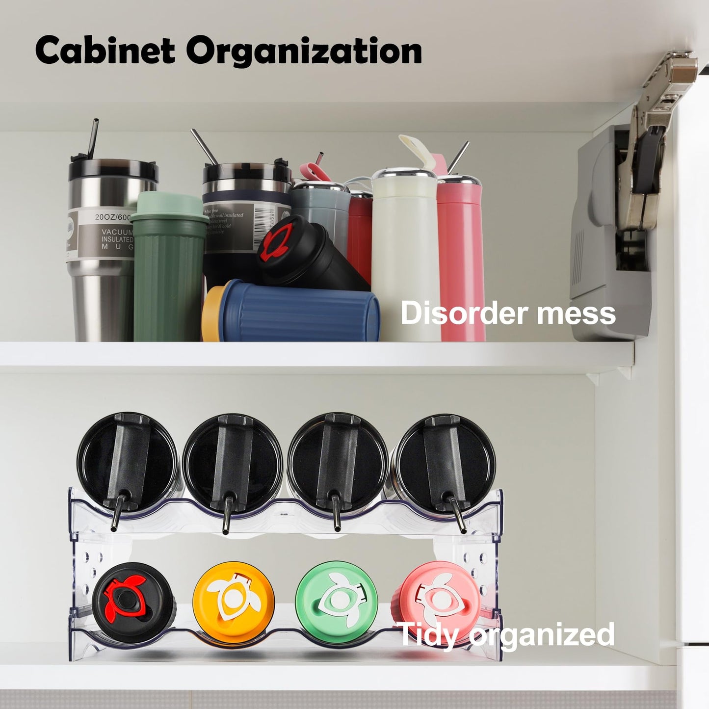 Water Bottle Organizer, Stackable Plastic Bottle Holder for Cabinet,Storage Rack,Kitchen Pantry, Fridge, Cup Holder for Wine -4 Pack, Hold 16 Containers