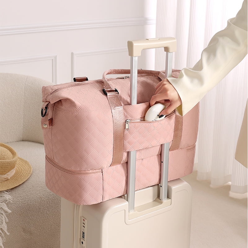 Travel Duffle Bag - Foldable Gym Bag for Women Men, Weekend Bag with Wet Pocket, Hospital Bags for Labor and Delivery, Airplane Travel Essentials for Flying(Pink)