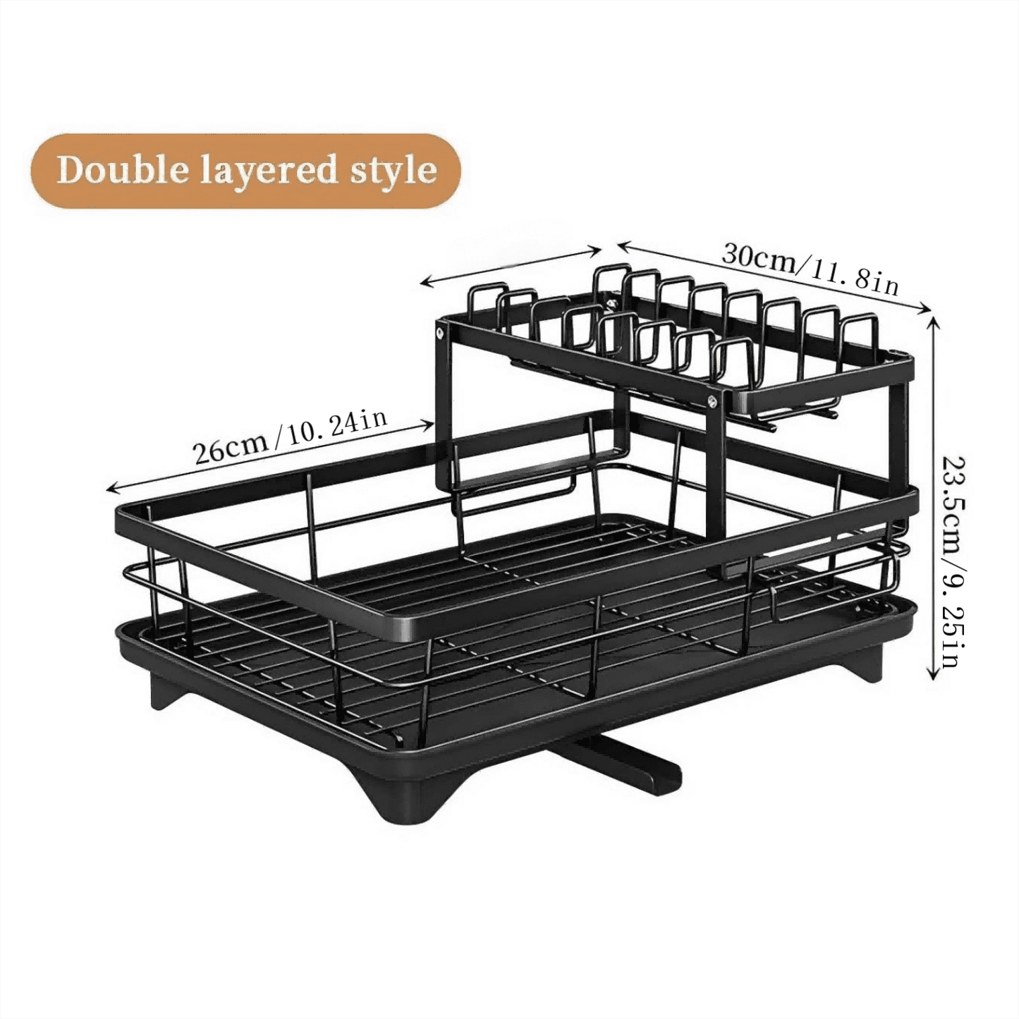 Dish Drying Rack- Space-Saving Dish Rack, Dish Racks for Kitchen Counter, Stainless Steel Kitchen Drying Rack with a Cutlery Holder,12''W x 17''L, Black