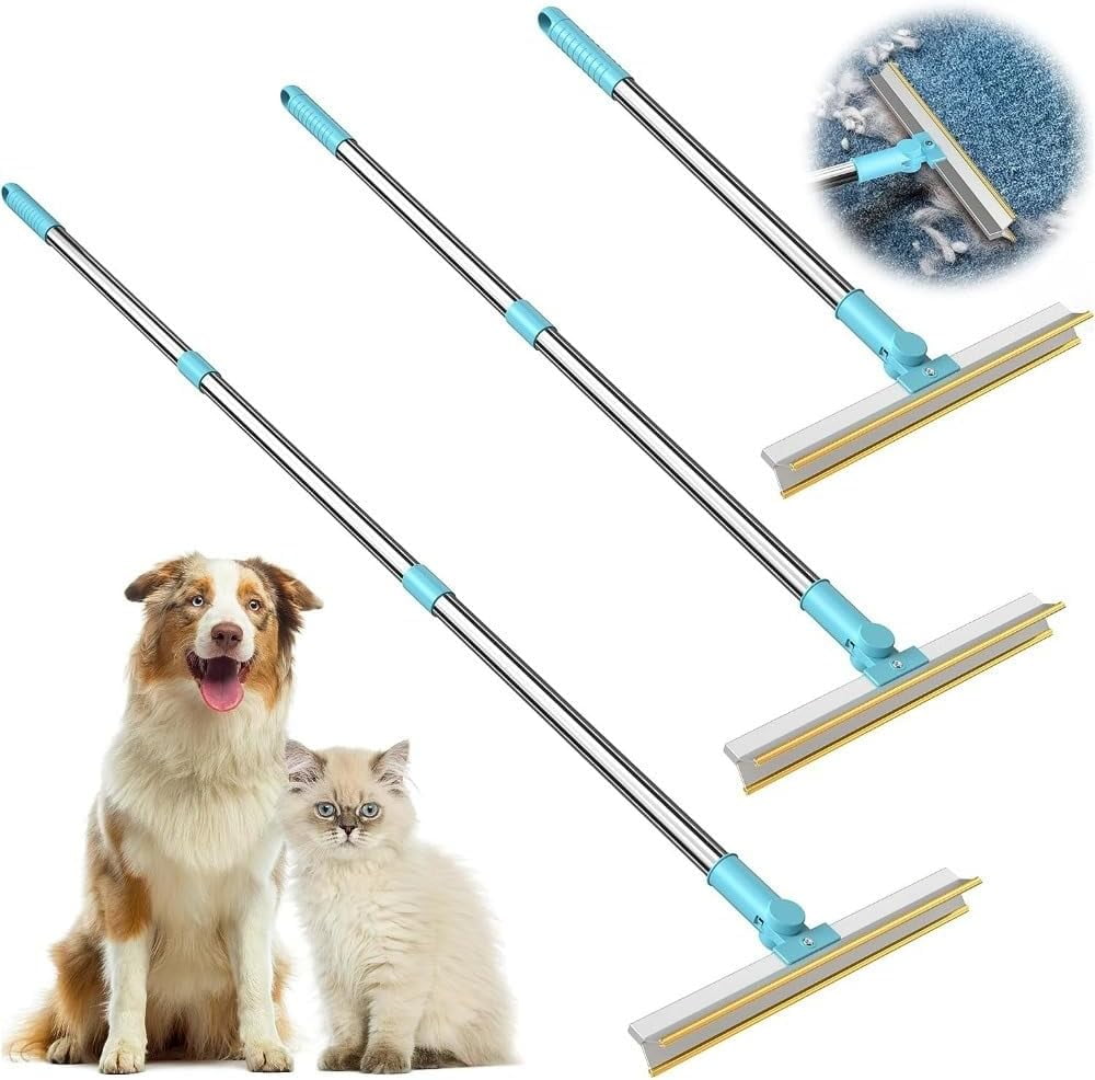 Pet Hair Remover Bundle, 3 Pcs Pet Hair Removal Tool Set, Adjustable Carpet Scraper Rake, 180 Degree Rotating Dog Shedding Cleaner Tool for Carpets, Couch, Car, Rug & Laundry