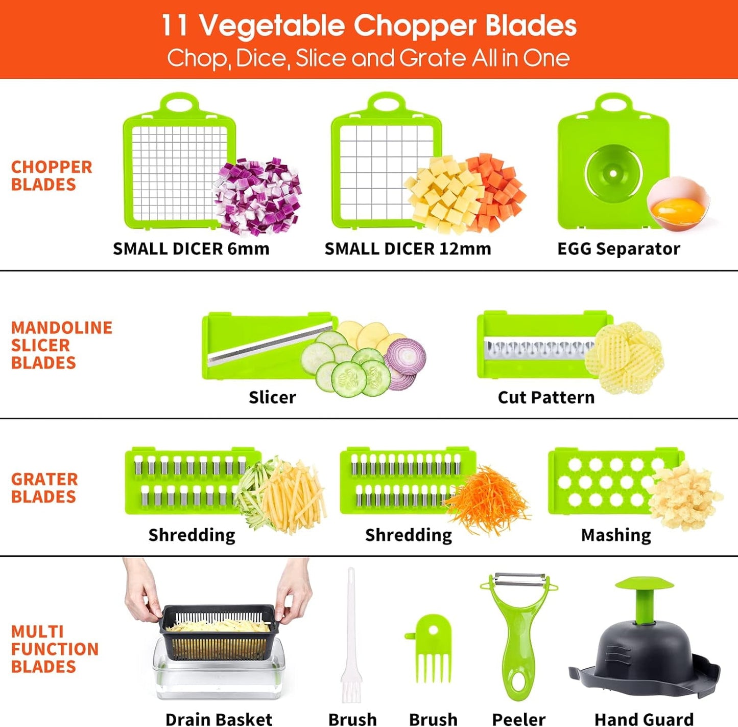 Vegetable Chopper, Pro Onion Chopper, 14 in 1Multifunctional Food Chopper, Kitchen Vegetable Slicer Dicer Cutter,Veggie Chopper With 8 Blades,Carrot Chopper With Container-kitchen essentials(Grey)
