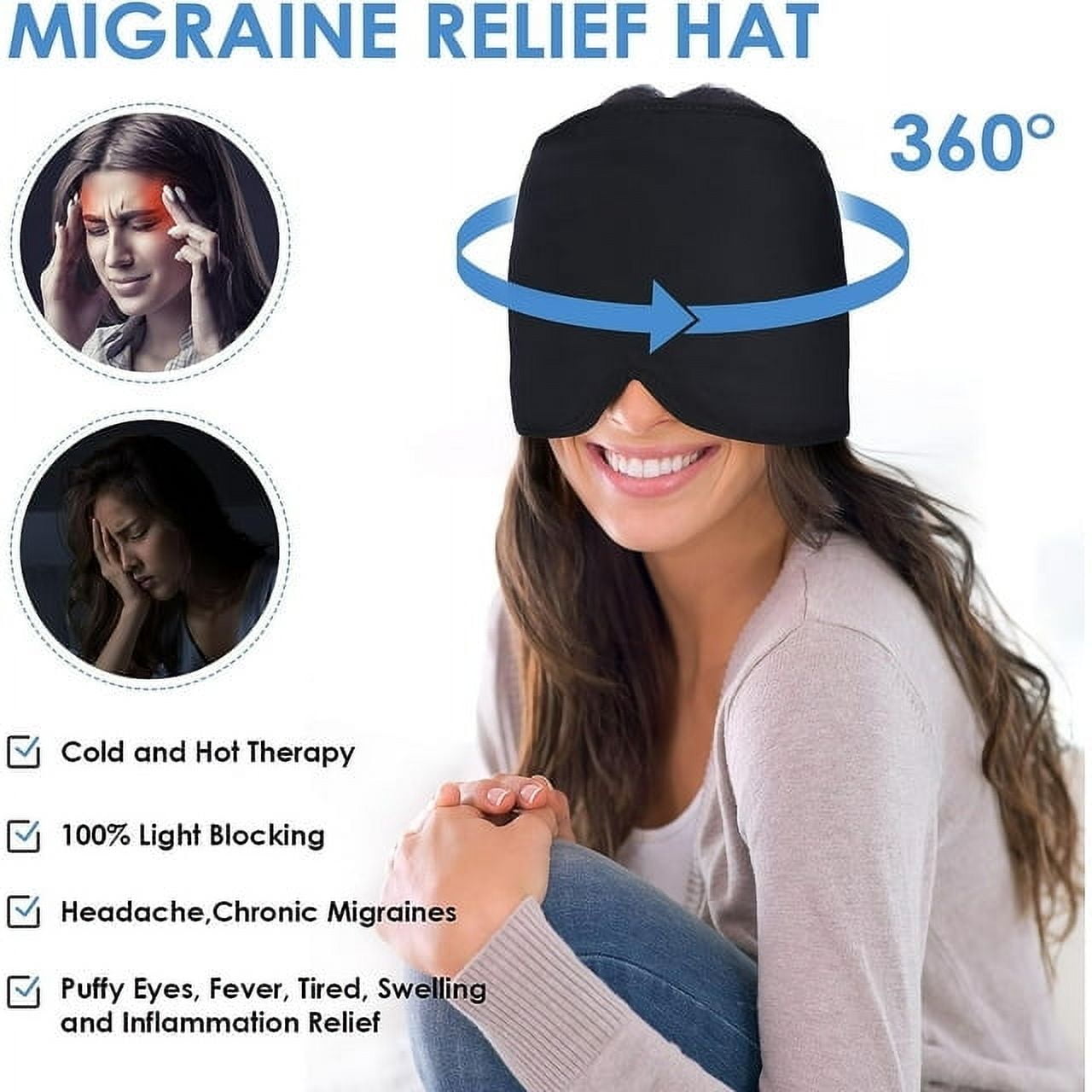 VQJTCVLY Migraine Headache Relief Cap, Cold Therapy Hat skin careHeadache Cap, skin care Ice Pack Mask - Black
