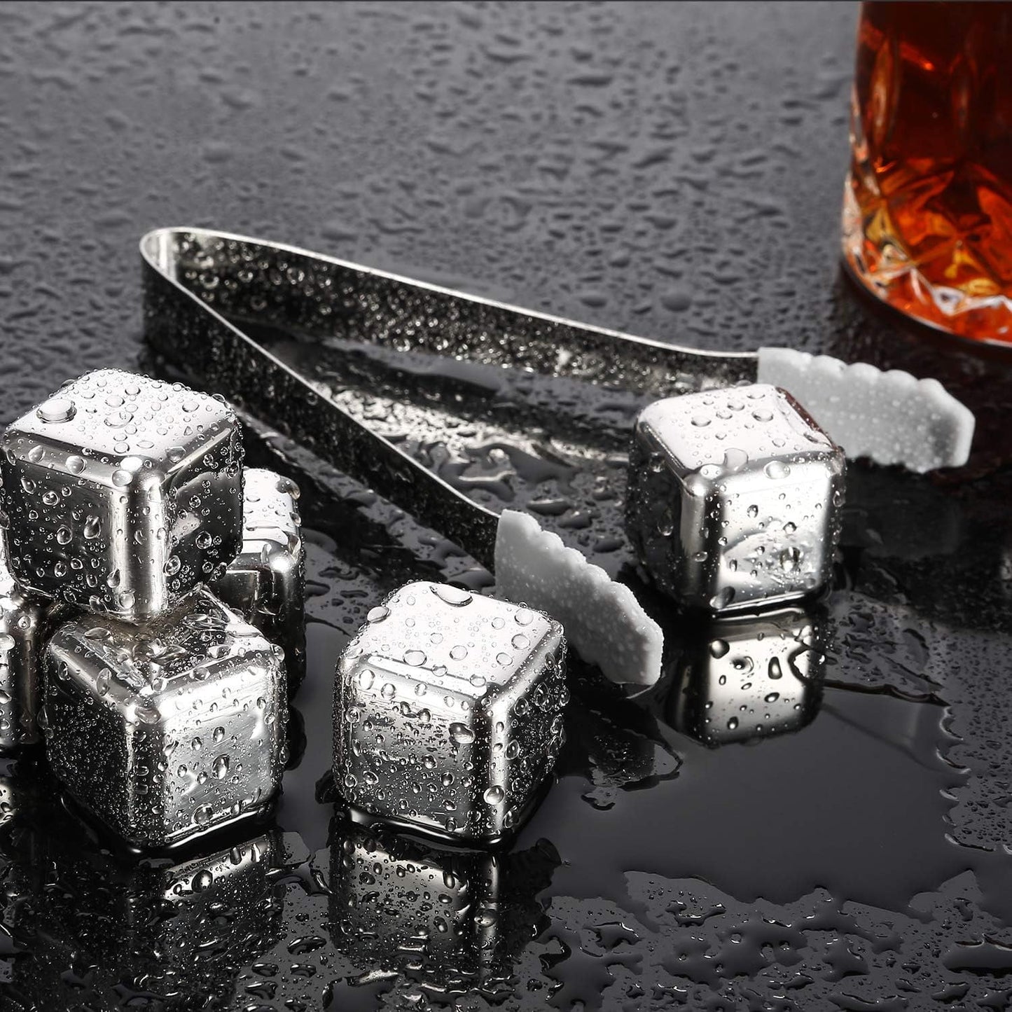 8 pcs Stainless Steel Ice Cubes for Drinks, Reusable Stainless Wine Ice Tong for Whiskey, Vodka, Soda, Wine, Beverage Juice Father's Gifts