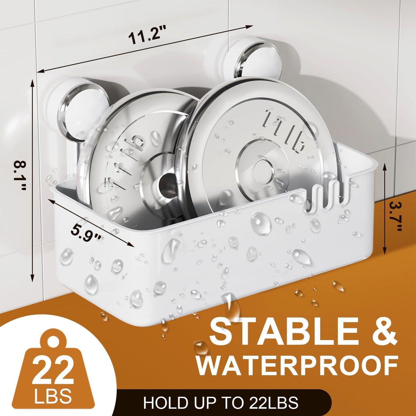 Shower Caddy Suction Cup, Heavy Duty Bathroom Shower Organizer, Removable Shelf for Inside Shower, Shampoo, Wall Mounted Plastic Shower Storage for Bathroom Accessories, White