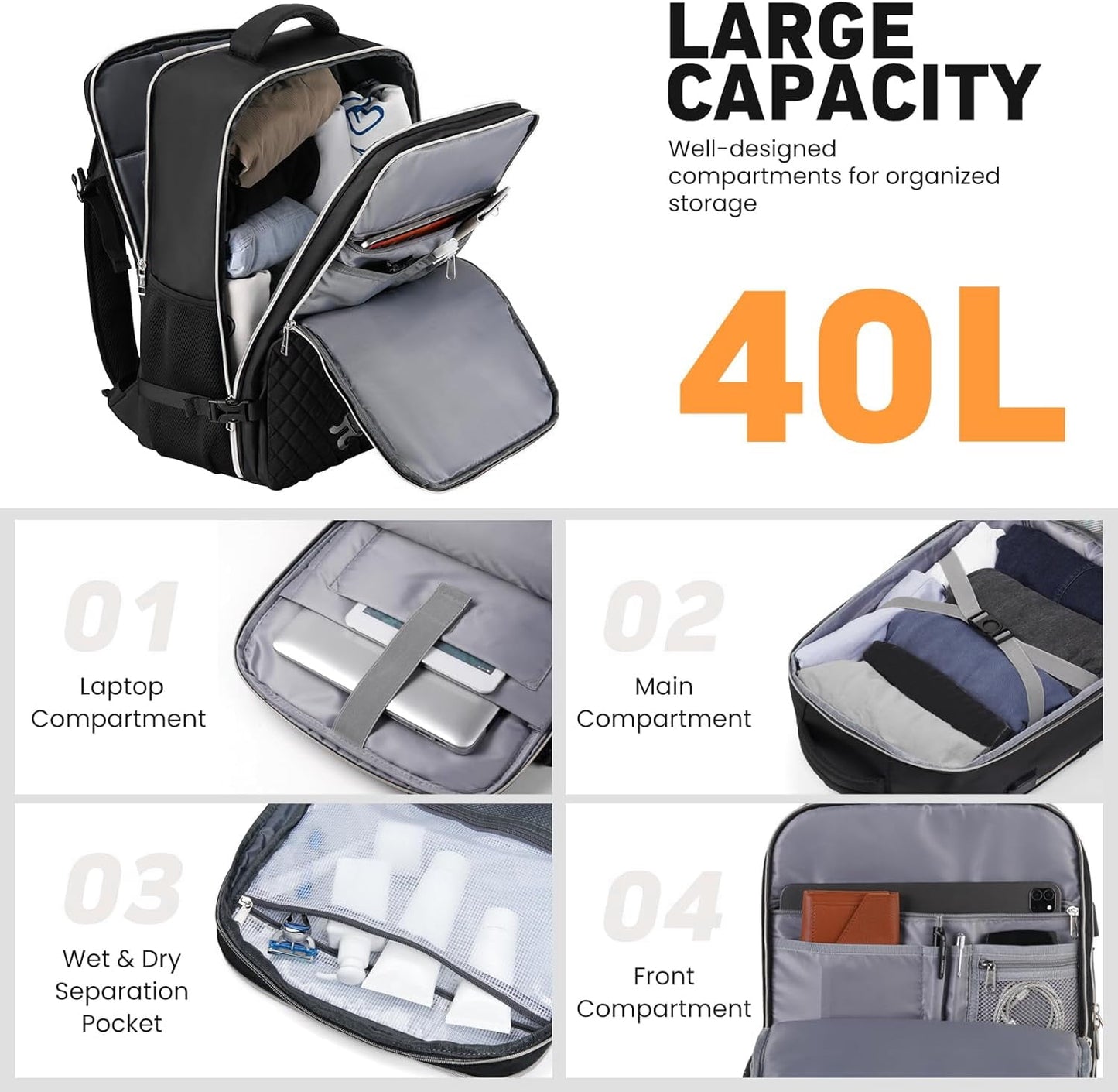 Fashion large backpack For Women And Men, Flight Approved Carry On Backpack, Water Resistant Large Casual Daypack Fit 17 Inch Laptop with USB Charging Port, The Best Gift Choice For Christmas