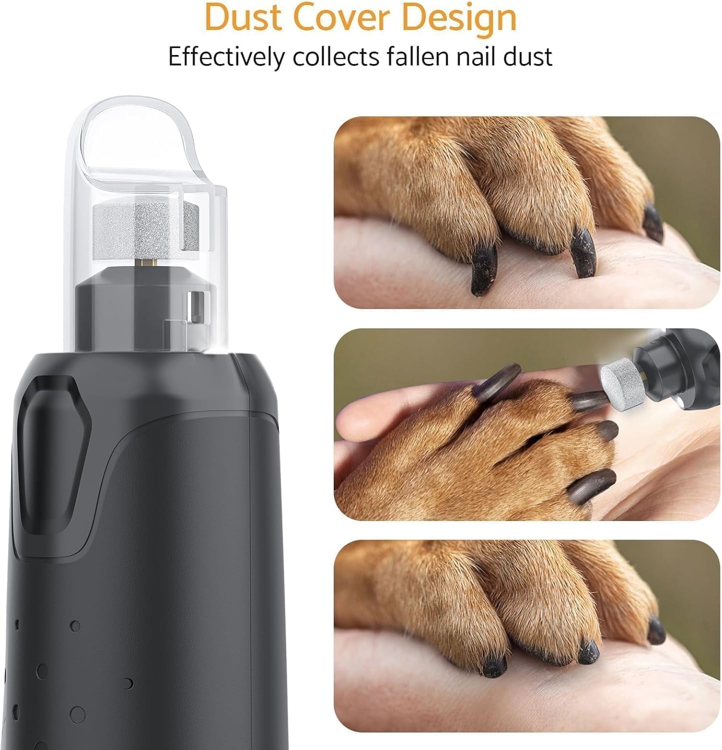 Dog Nail Grinder Quiet - (45db) 6-Speed Pet Nail Grinder with 2 LED Lights for Large Medium Small Dogs/Cats, Professional 3 Ports Rechargeable Electric Dog Nail Trimmer with Dust Cap(Gray)