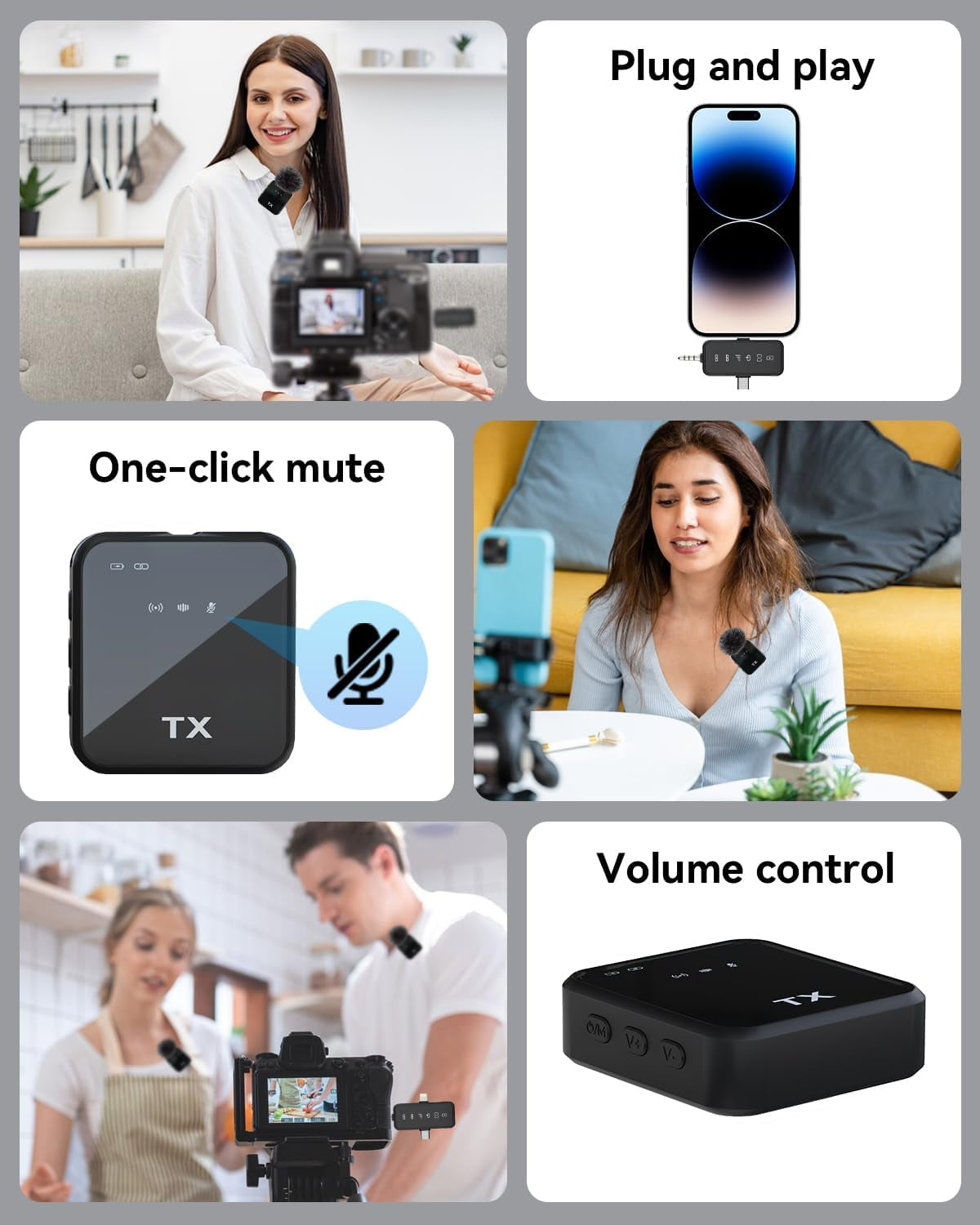 LOOKFUN 3 in 1 Microphone for iPhone/Android/Camera, Wireless Lavalier Microphone, 100ft Transmission, 18H Battery Life, Mini Microphone for Record Interview, Vlogs, YouTube, Tiktok