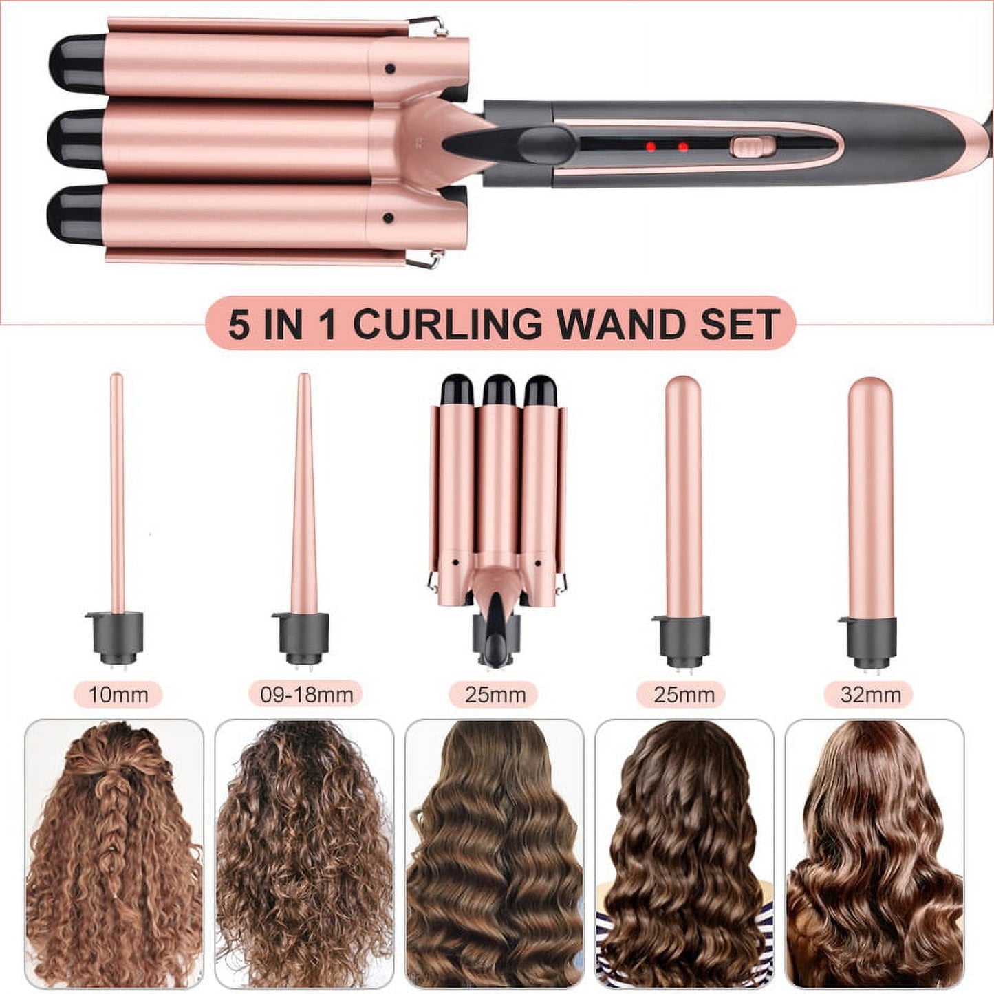 8-in-1 Interchangeable Curling Iron | 450°F Fast Heating | 5 Detachable Barrels for Waves, Curls & Straightening | Auto Shutoff & Travel Case