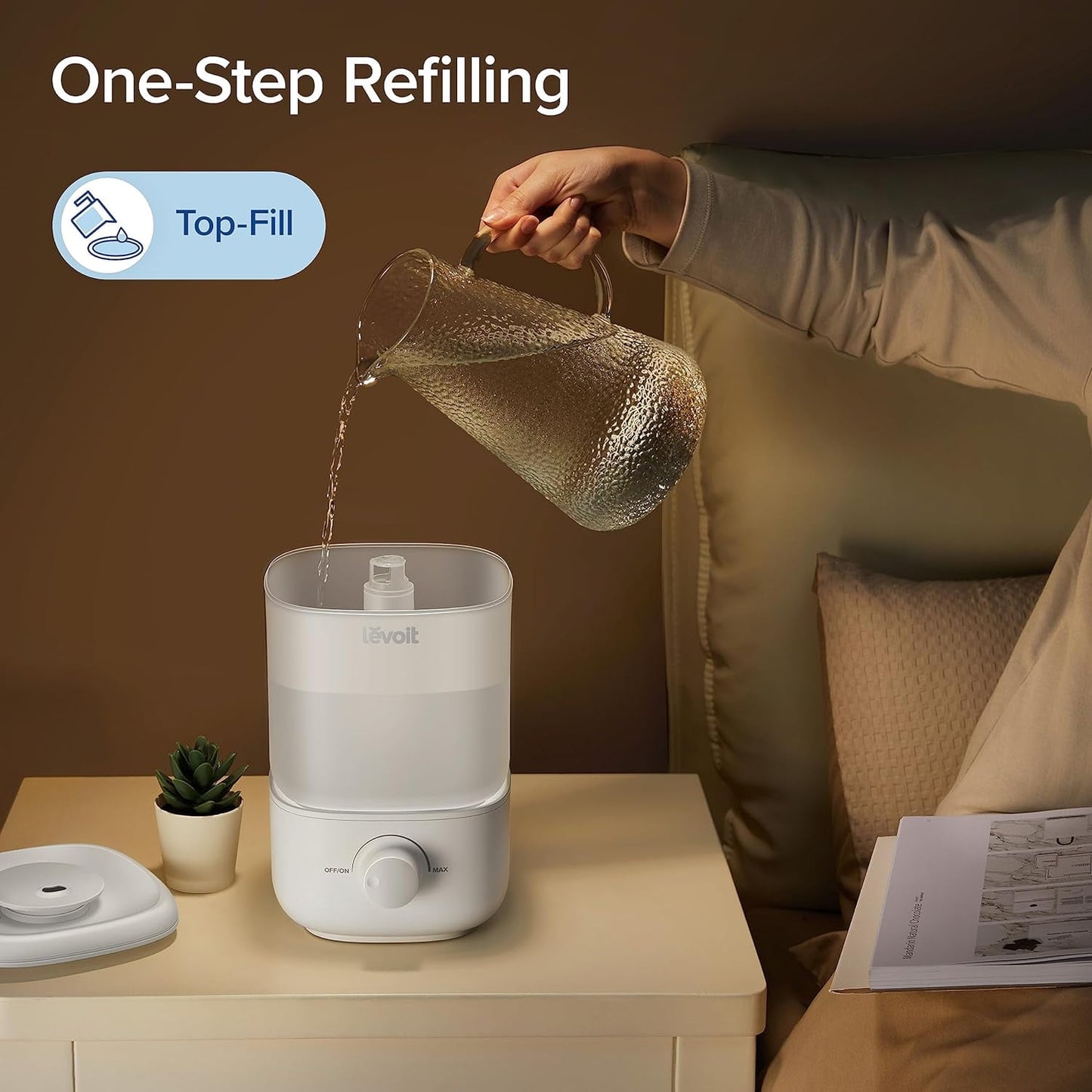 Top Fill Humidifiers for Bedroom, 2.5L Tank for Large Room, Easy to Fill & Clean, 28dB Quiet Cool Mist Air Humidifier for Home Baby Nursery & Plants, Auto Shut-off and BPA-Free for Safety, 25H