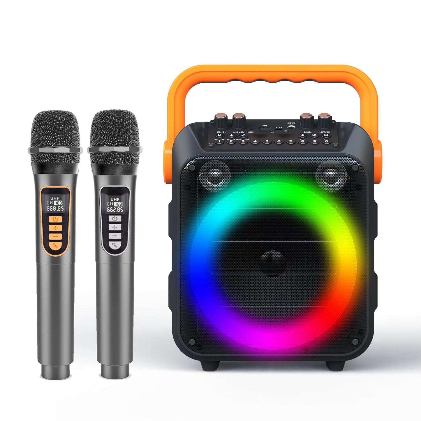 Karaoke Machine, Portable Bluetooth Speaker with 2 Wireless Microphones for Adults & Kids with Lights, Karaoke Microphone with PA System Supports USB/TF/REC/FM/AUX for Home Party