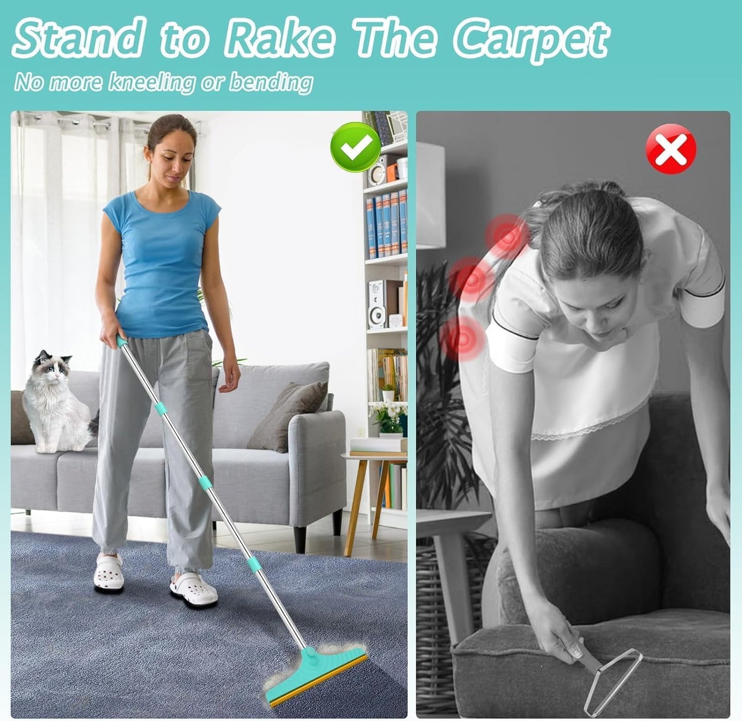 Pet Hair Remover Bundle, 3 Pcs Pet Hair Removal Tool Set, Adjustable Carpet Scraper Rake, 180 Degree Rotating Dog Shedding Cleaner Tool for Carpets, Couch, Car, Rug & Laundry